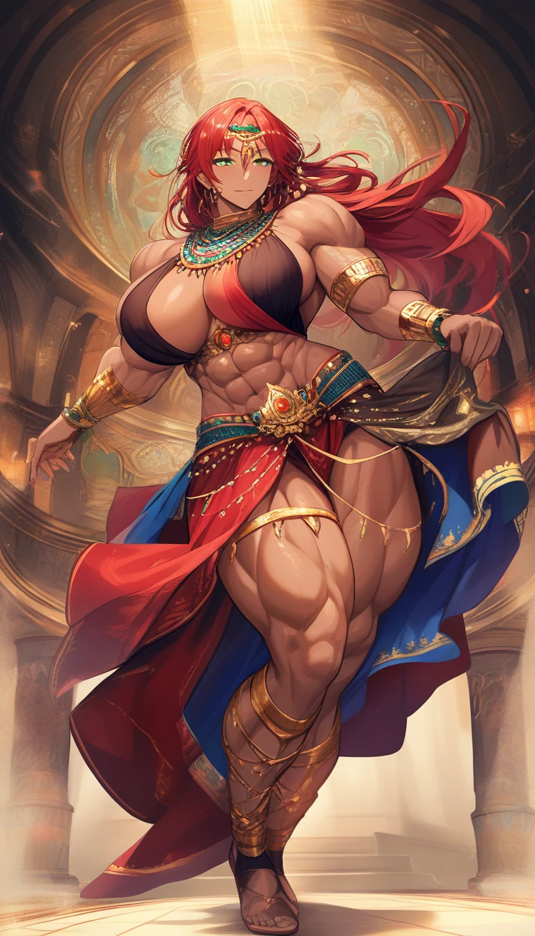 Tall amazonian woman dancing in dark harem attire