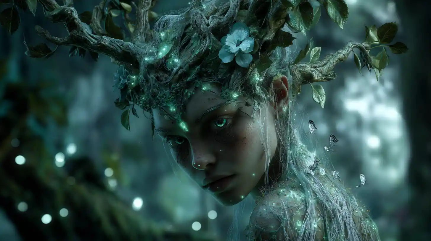 Ethereal Forest Spirit Woman Transforming Into Ancient Tree