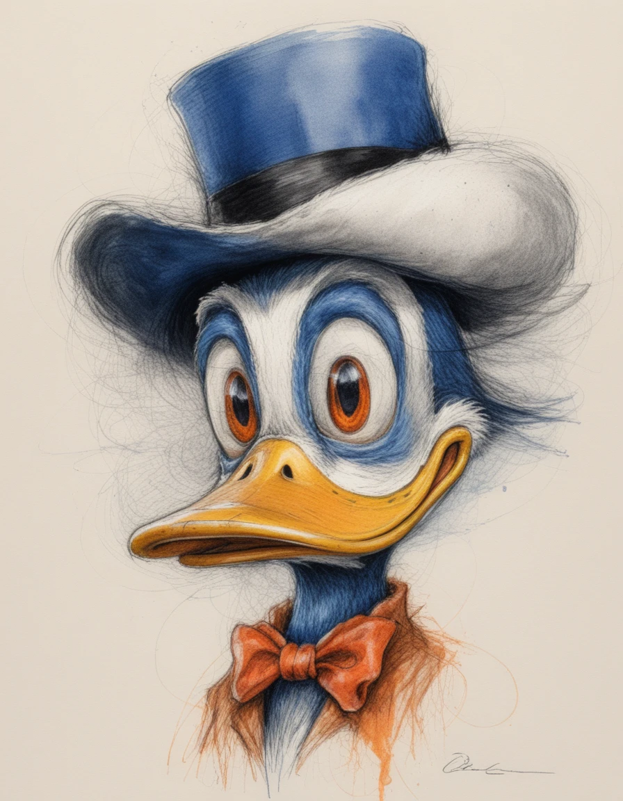 Melancholic Realistic Duck Portrait In Ink And Watercolor