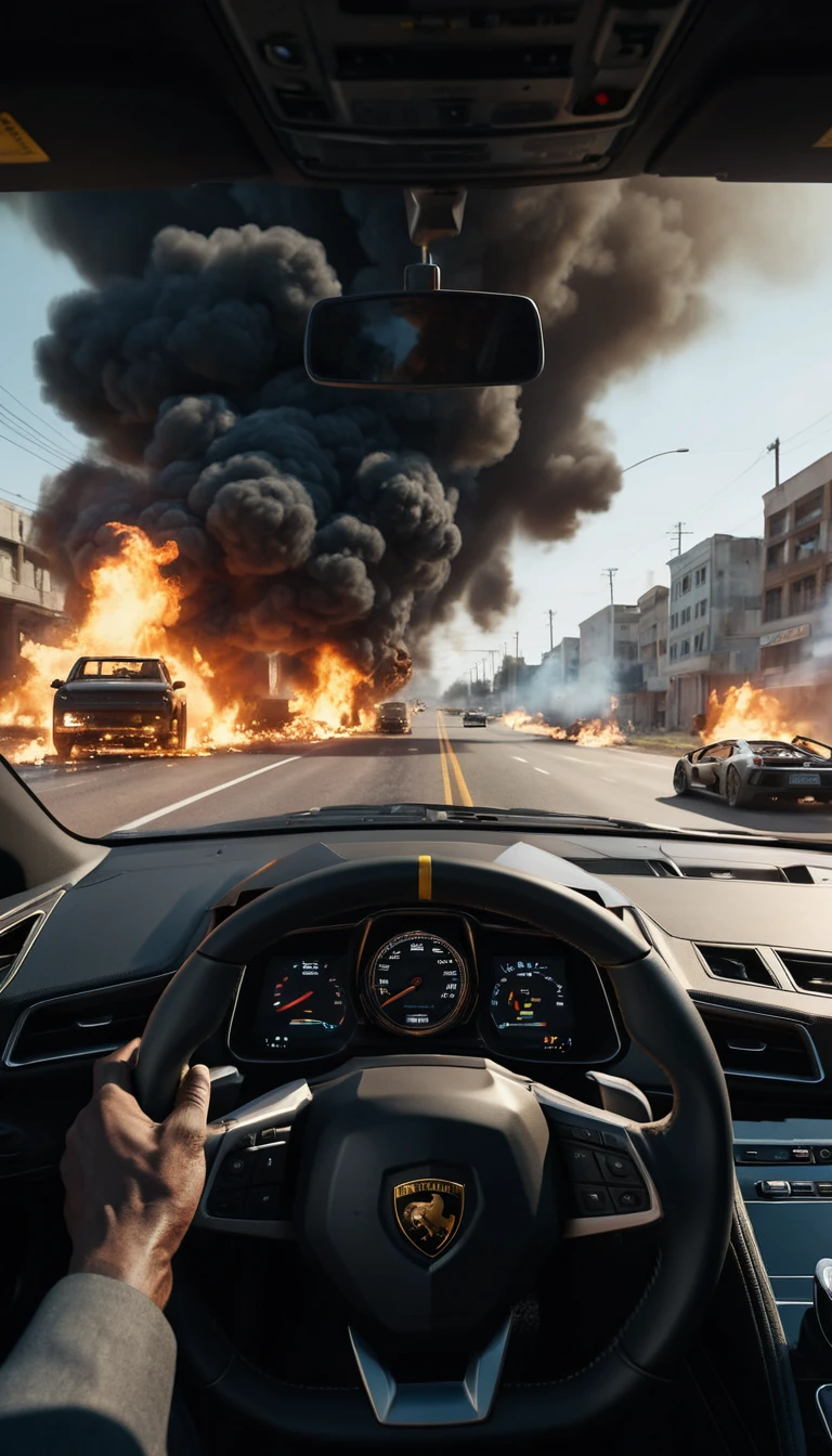 High speed view from inside a black sports car