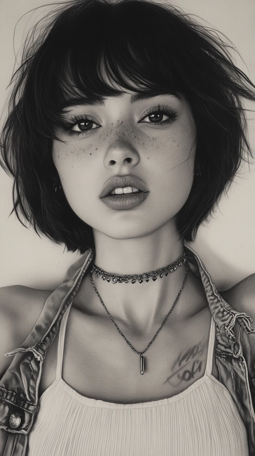 Sensual graphite portrait of stylish woman in denim jacket