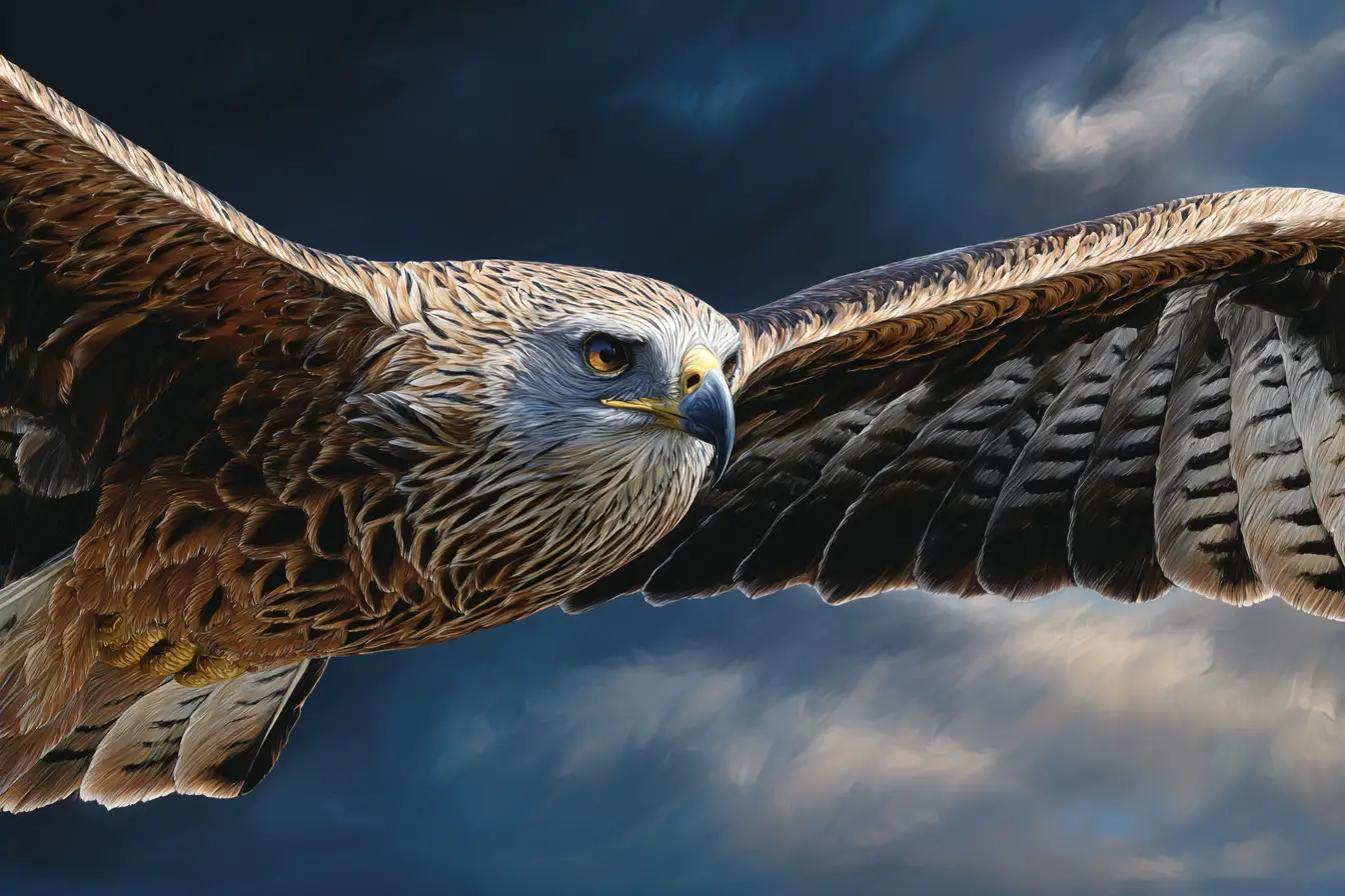 Majestic bird of prey soaring through dynamic sky