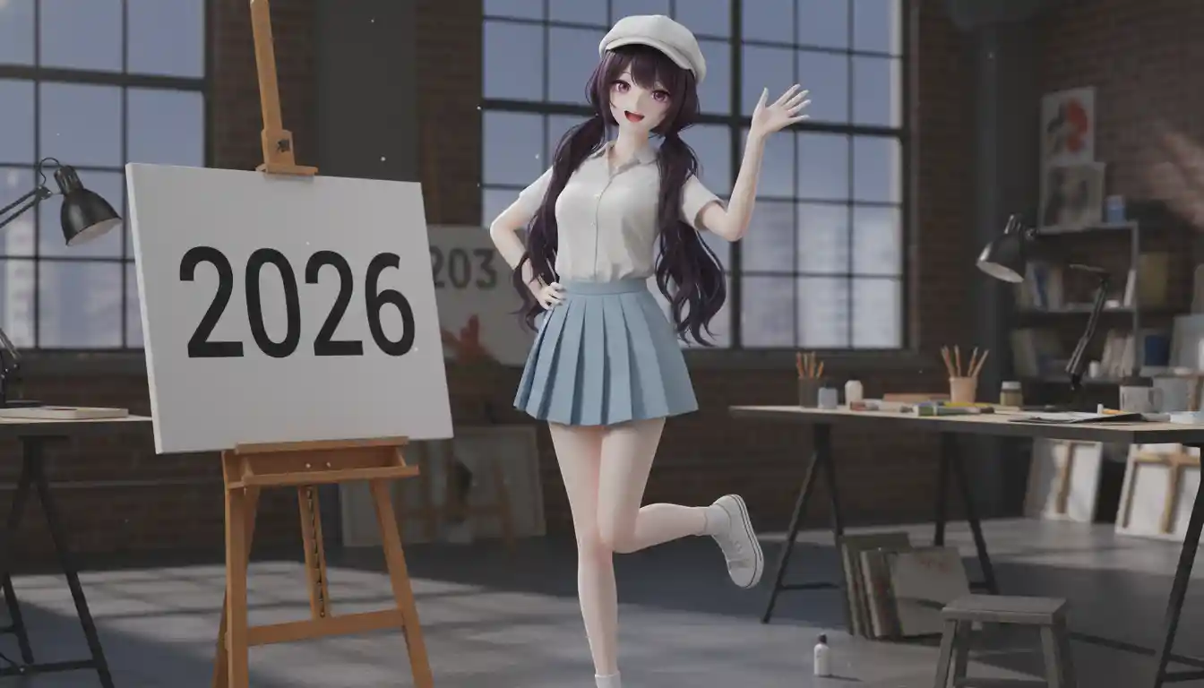 Mannequin joyeuse posant dans un atelier d’art nocturne