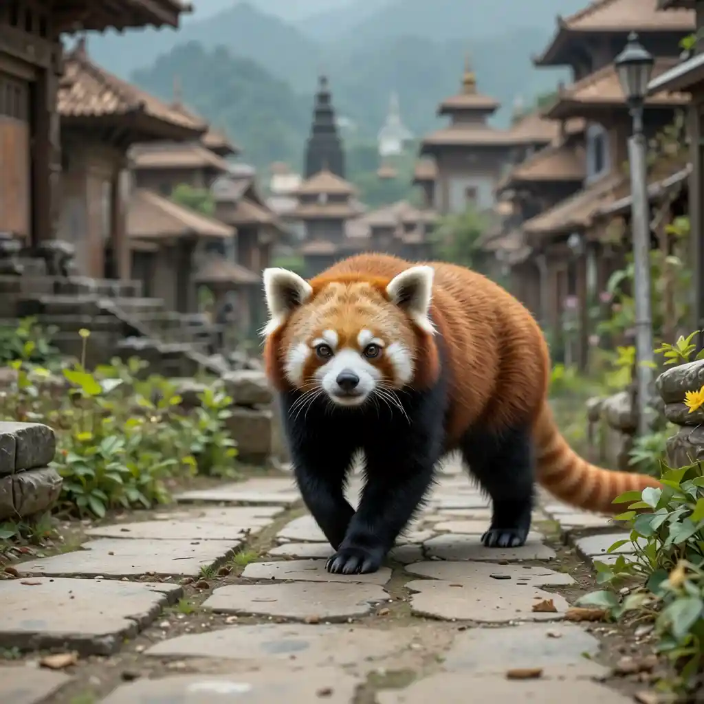 Langur resting above the vibrant streets of Kathmandu