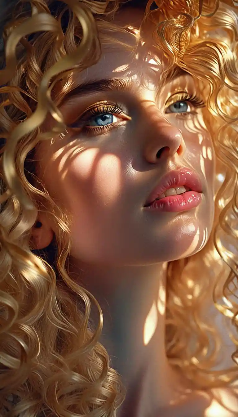 Blonde woman portrait in tropical dappled sunlight