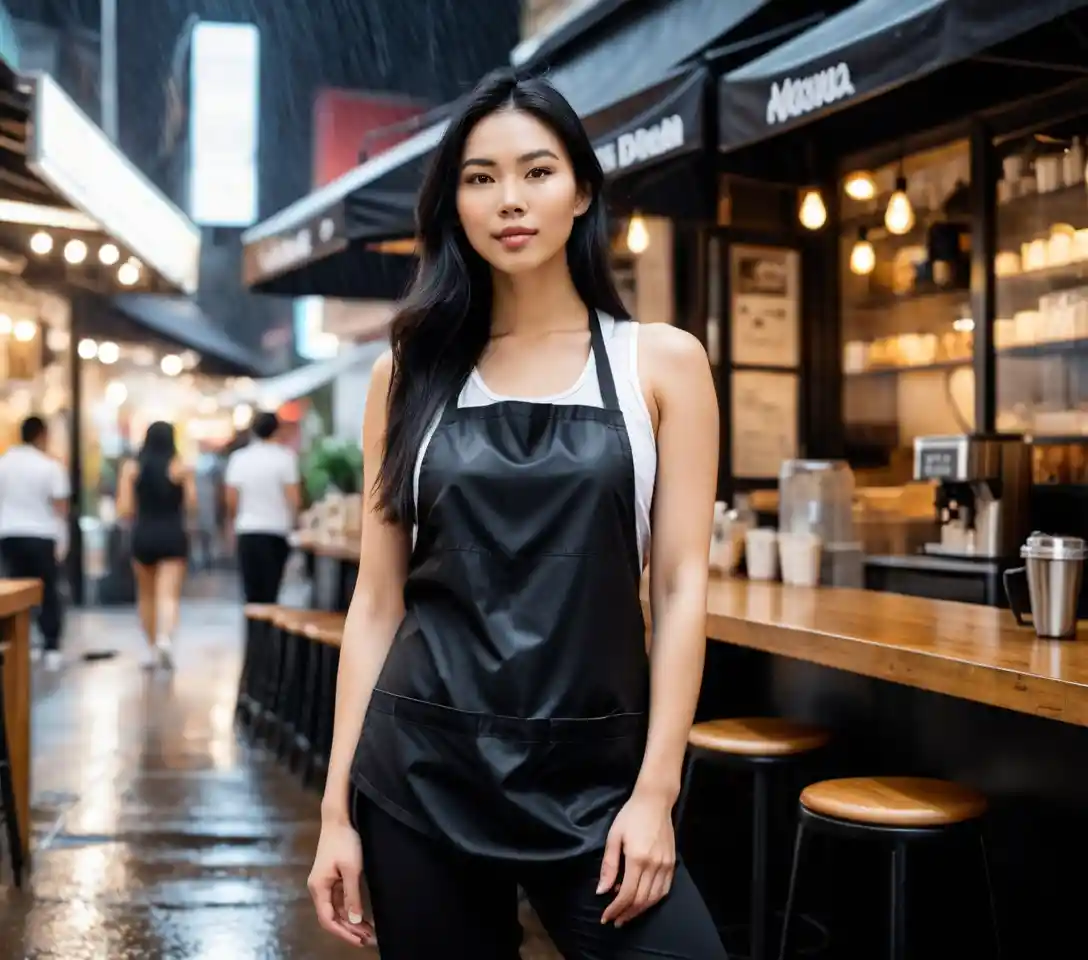 Barista vietnamita in abbigliamento sportivo in un caffè moderno