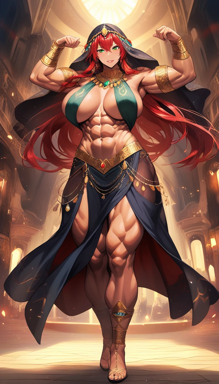 Alta donna amazzone che danza in un oscuro abito da harem