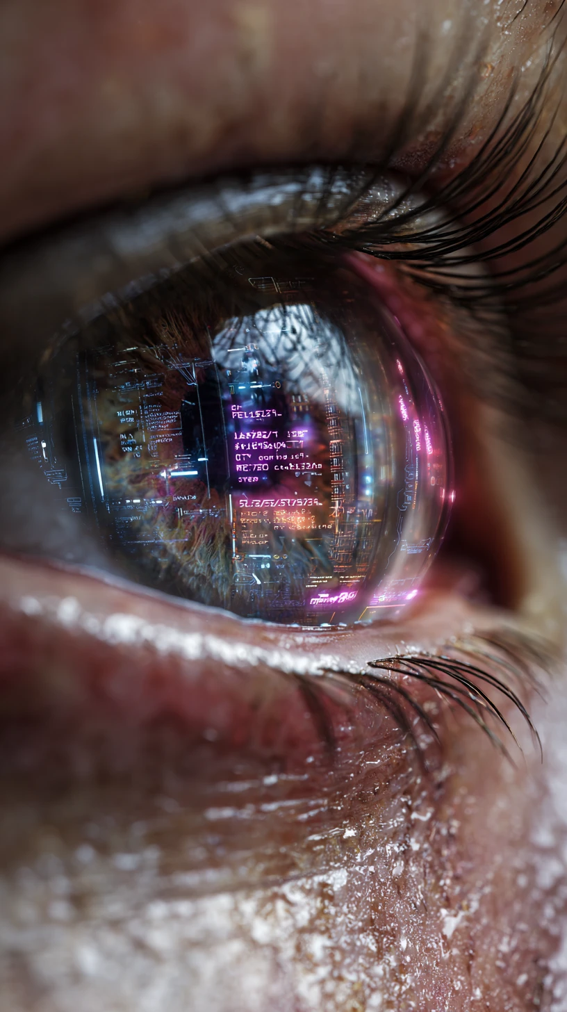 Cyberpunk macro close up of a human eye interface
