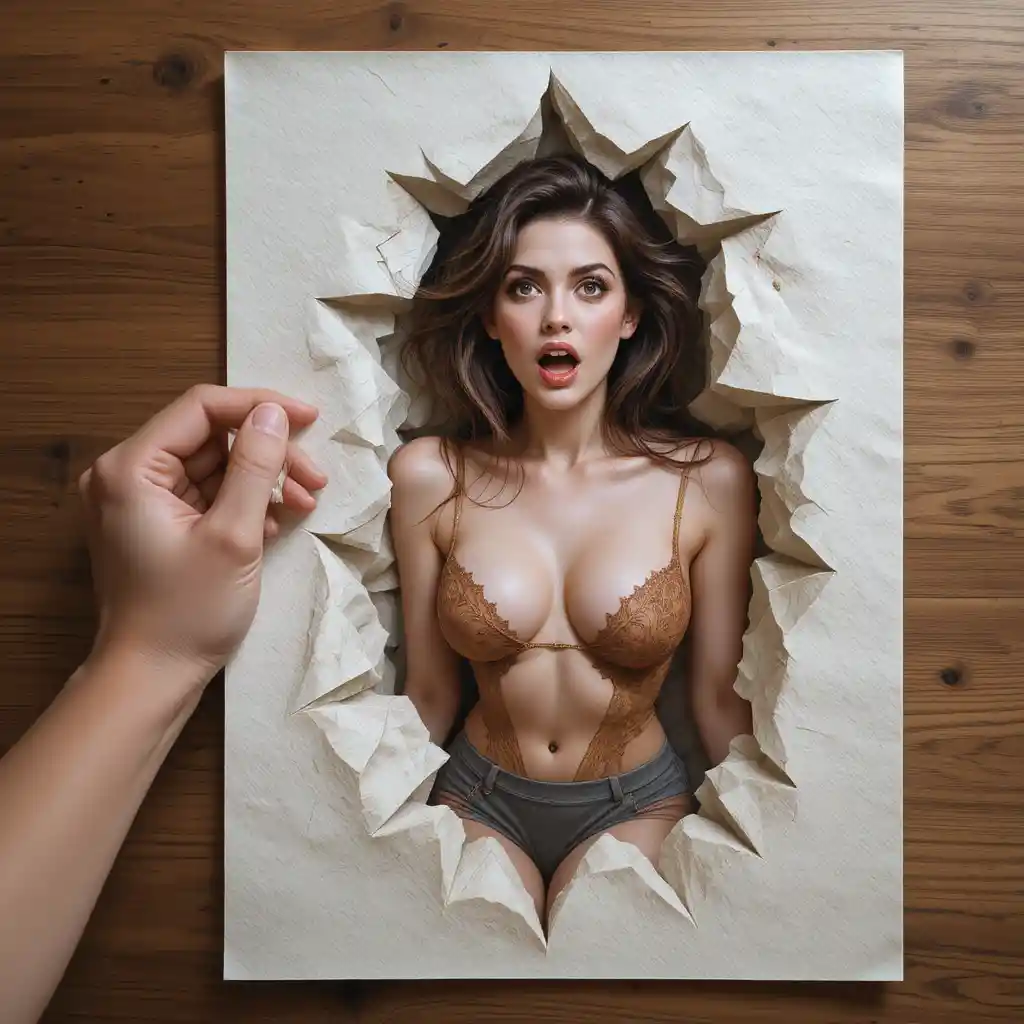 Mulher emergindo de um desenho a lápis de cor em papel texturizado