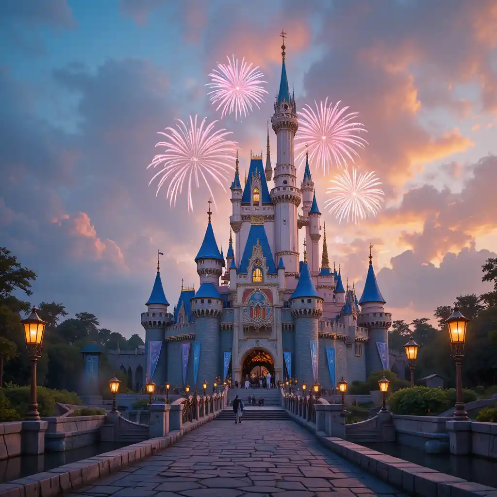 Incantevole castello fantasy che brilla all'ora d'oro