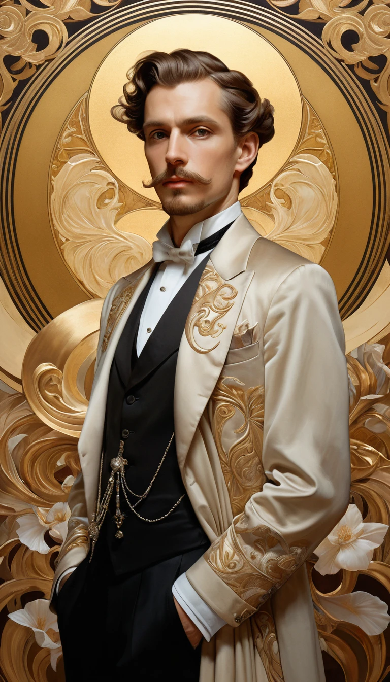 Romantic art nouveau portrait of a handsome elegant man