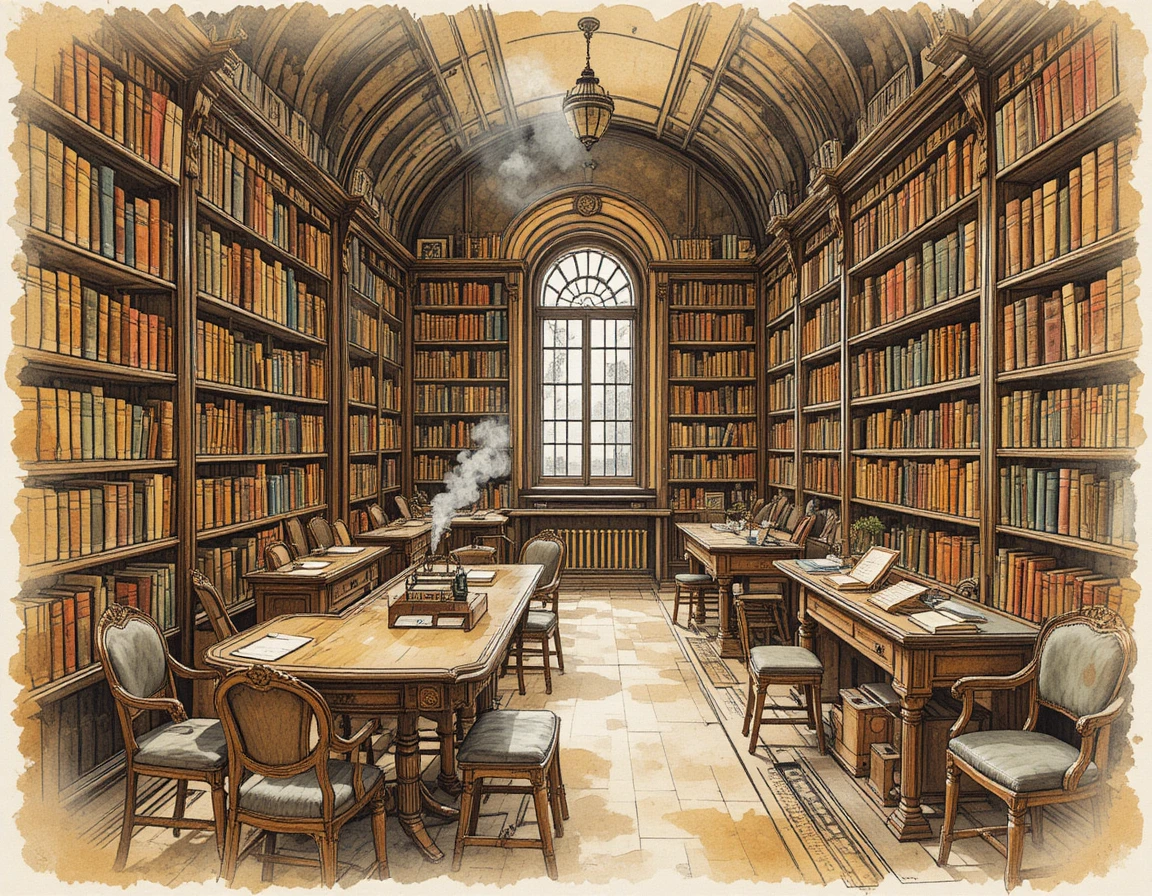 Vintage-Bibliotheksregale voller ledergebundener Bücher