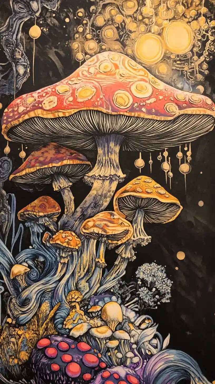 魔幻蘑菇背景的視覺錯覺藝術作品