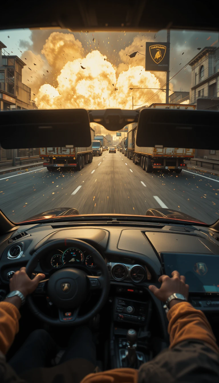 Ego-Perspektive im schwarzen Sportwagen auf der Autobahn