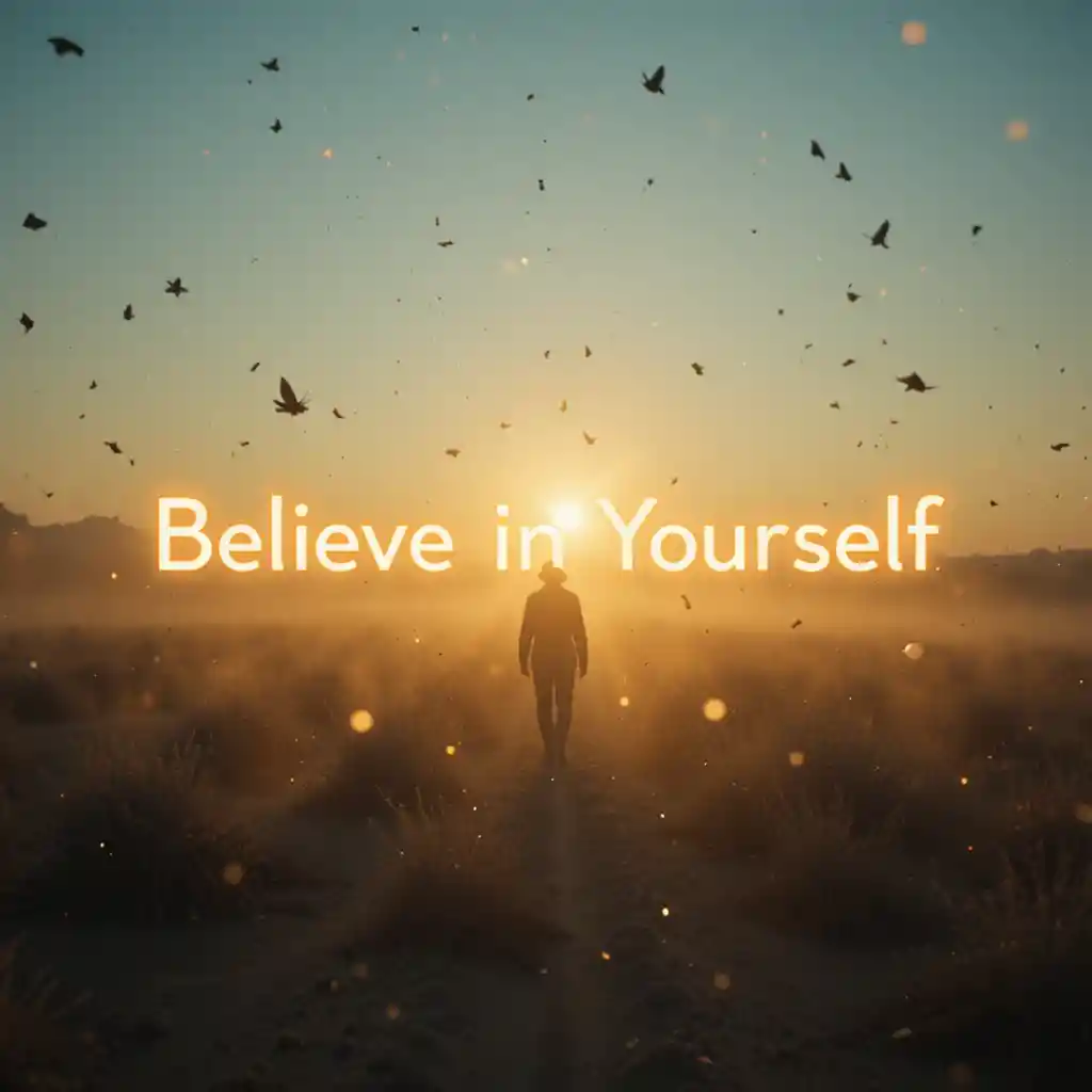 Cinematic sunrise scene with glowing motivational quote
