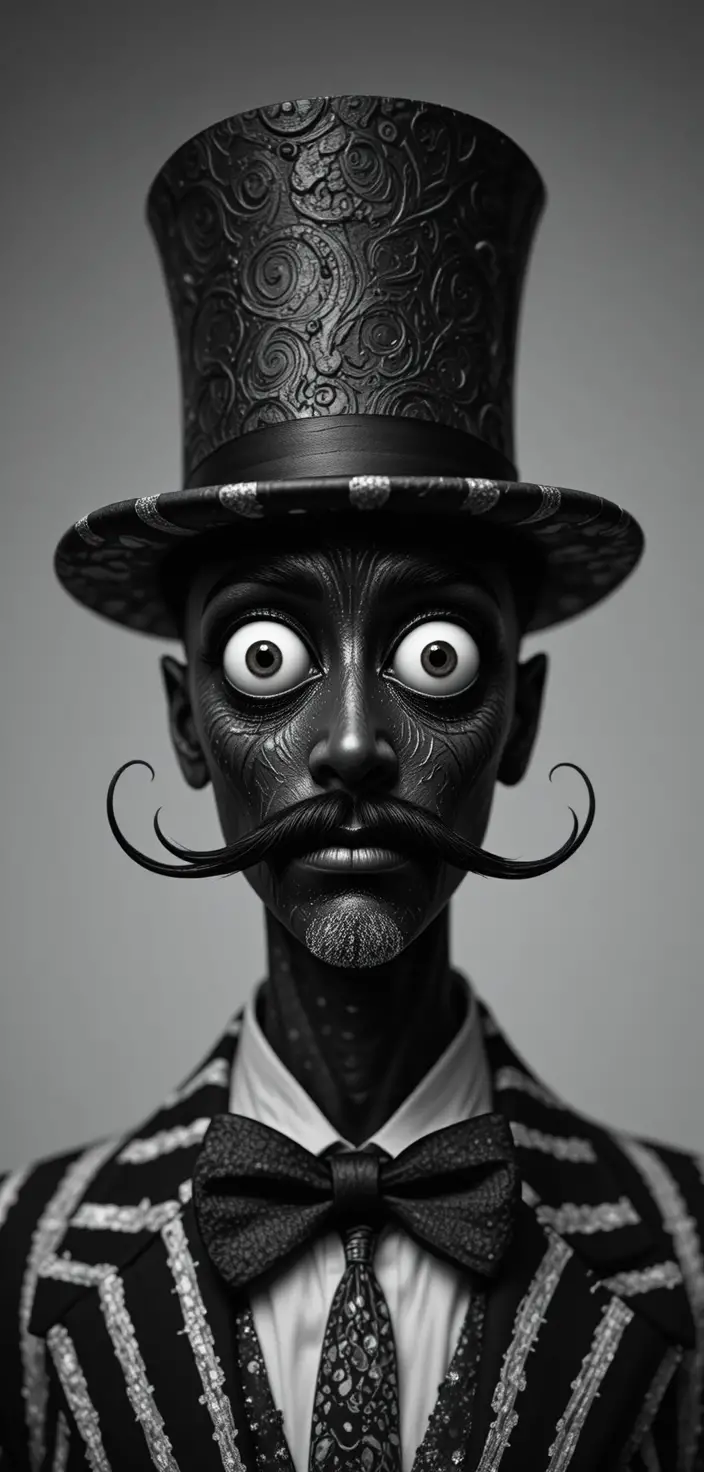 Black man with exaggerated eyes in surreal studio portrait