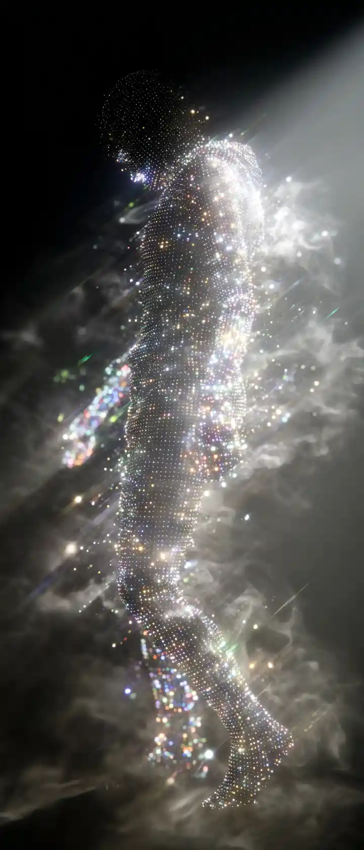 Digital spirit formed from cascading binary code in space