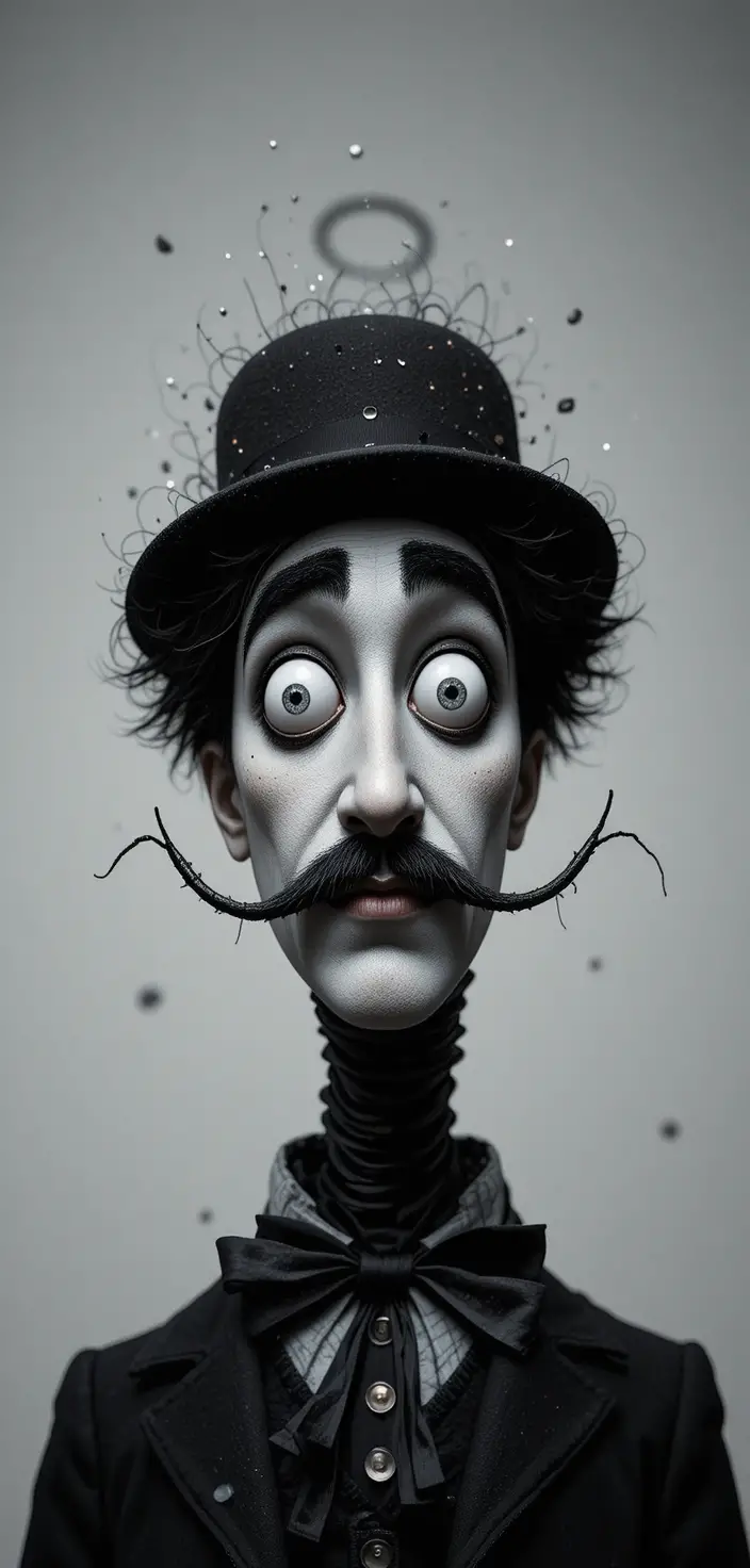 Black man with eccentric hat and mustache close up portrait