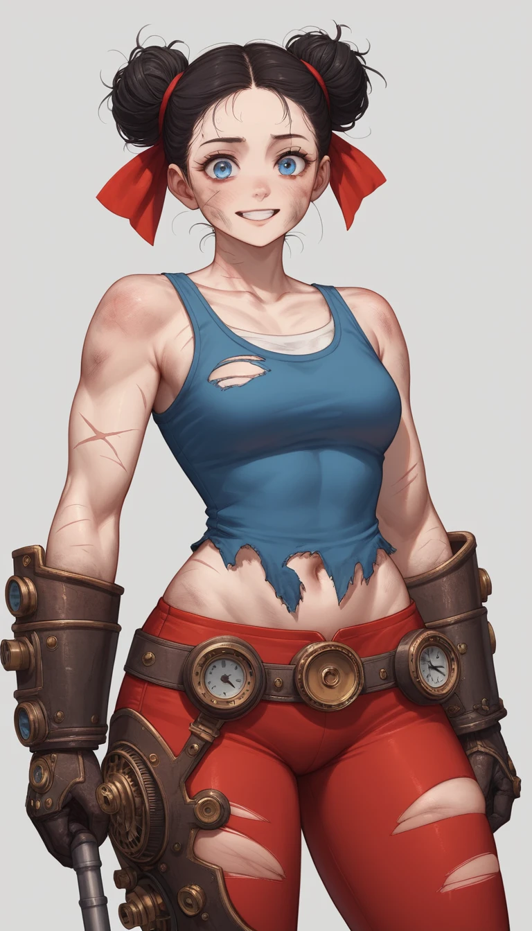 Anime schoolgirl with red ribbon in a degrading pose