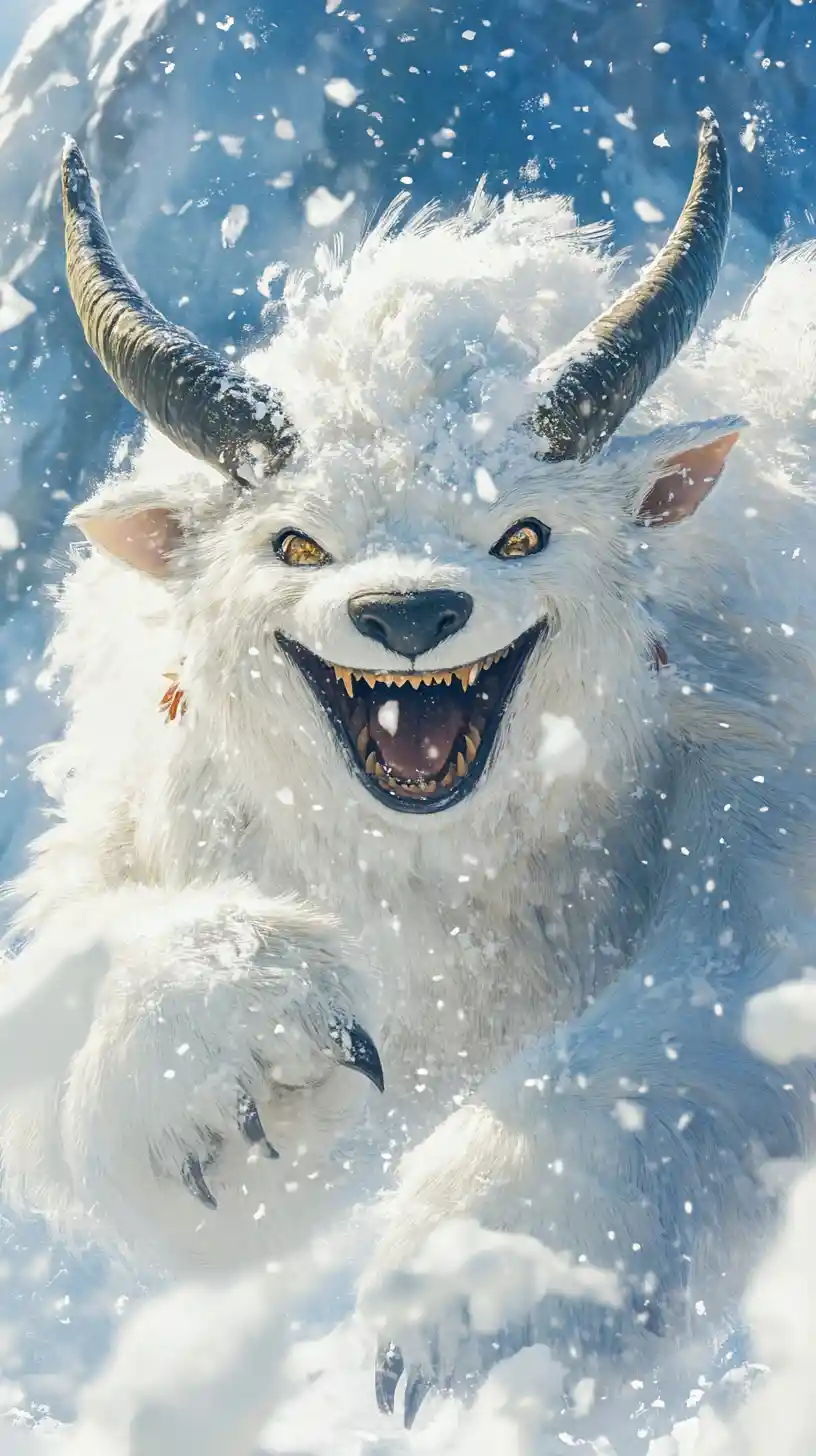 寧靜雪山上歡欣飛翔的奇幻生物