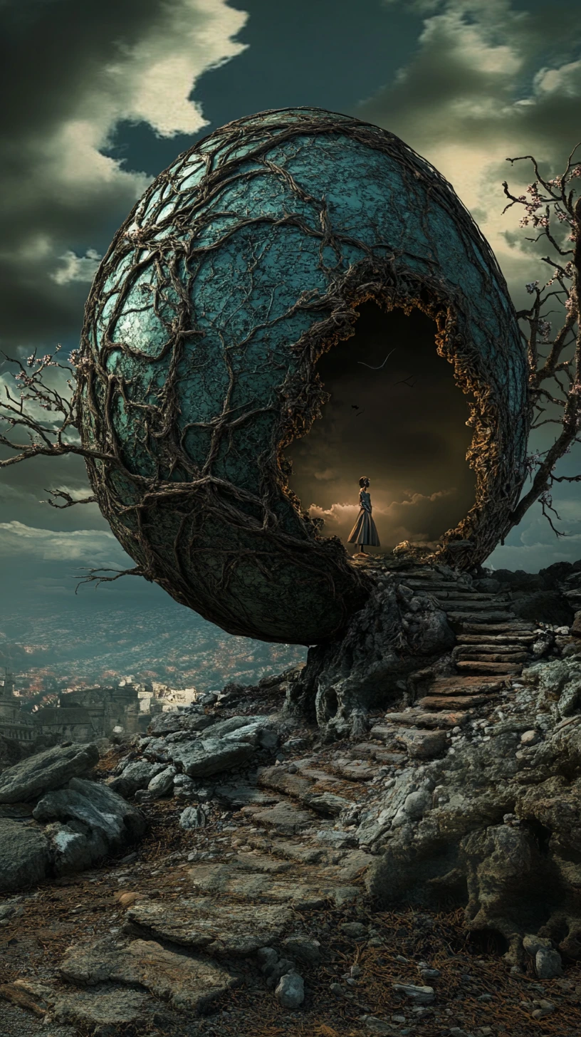 Surreal dark fantasy illusion with hidden fairytale details