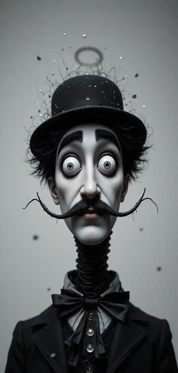Black man with eccentric hat and mustache close up portrait