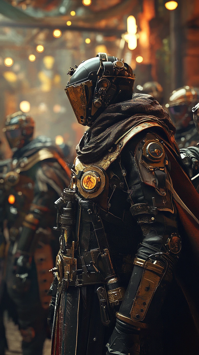 Fantasy steampunk warriors with mechanical and organic bodies