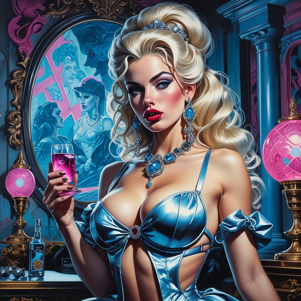 Pin-up dea al neon in sontuosa couture barocca