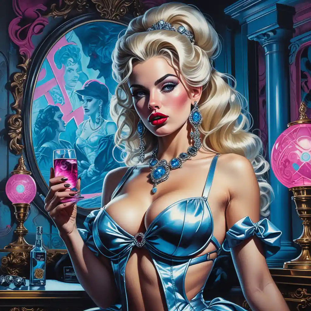 Pin-up de diosa neón con fastuosa costura barroca