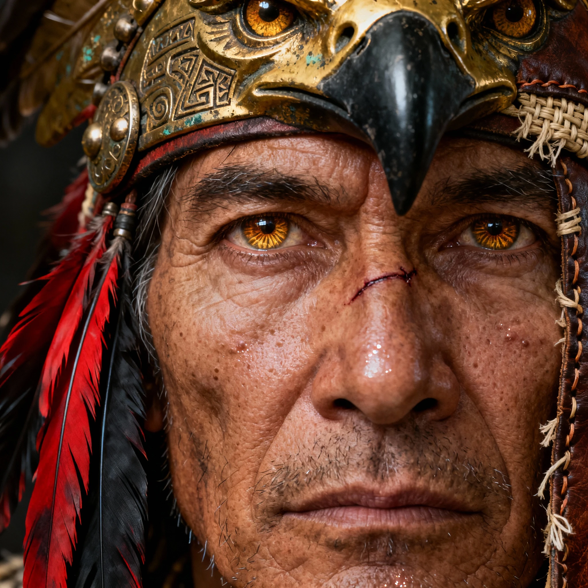 Extreme close up portrait of an Indian tribal warrior
