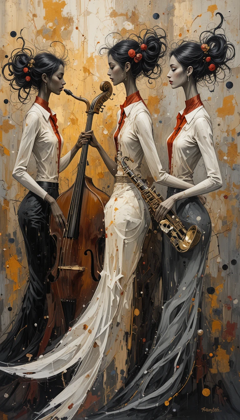 Impressionistic Oil Painting Of Women Jazz Trio In Profile
