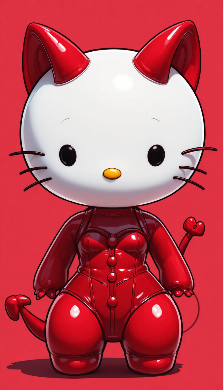 Gato de anime diabólico con cuernos y cola en forma de corazón