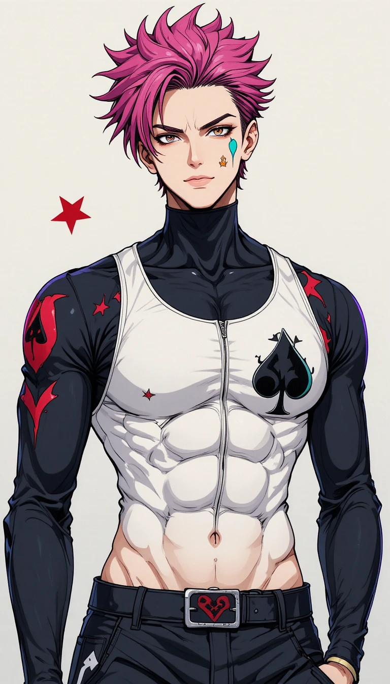 Muscular anime man with star and teardrop face markings