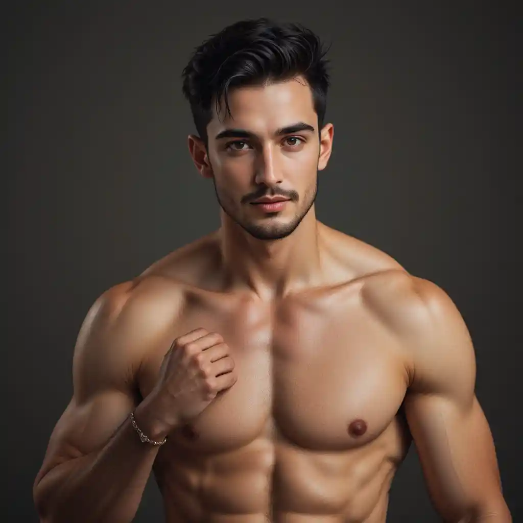 Handsome muscular man showing six pack and full body