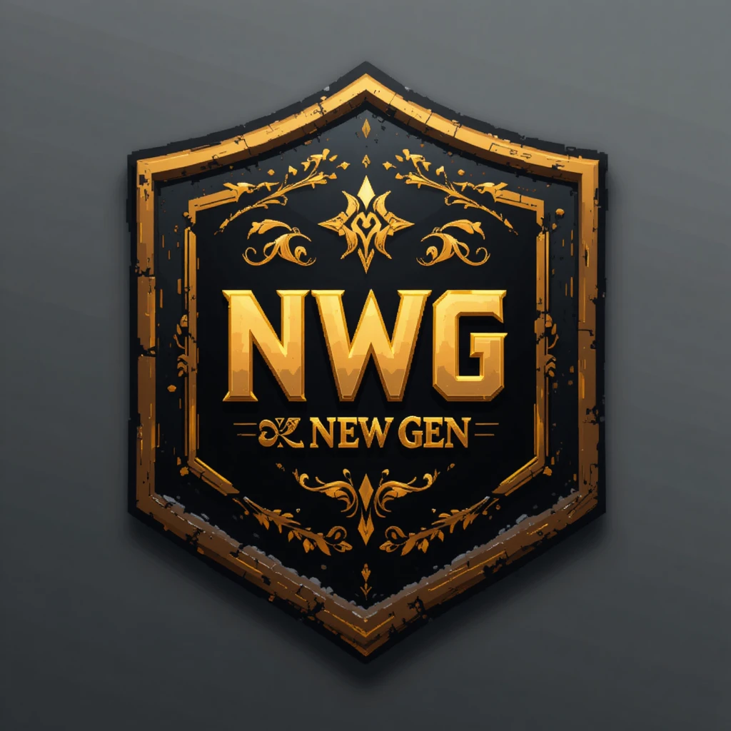 Logo de bouclier pentagonal noir et or avec les lettres NWG