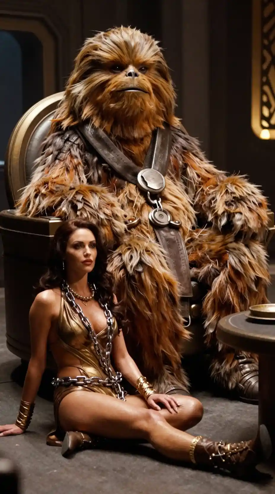 Jabba The Hutt On His Throne With Enslaved Woman