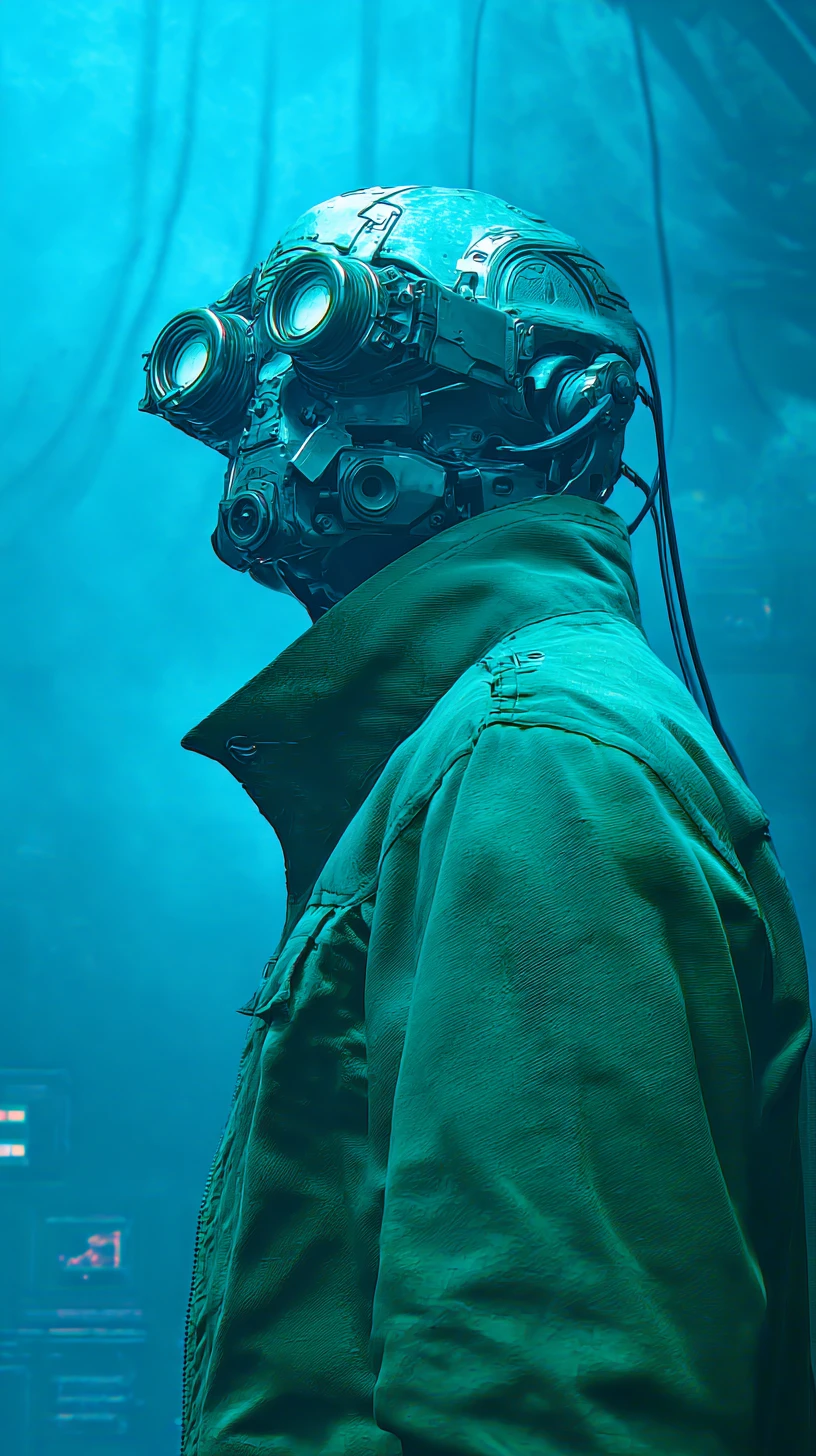 Man In Sci Fi Goggles With Mechanical Skull Breathing Mask