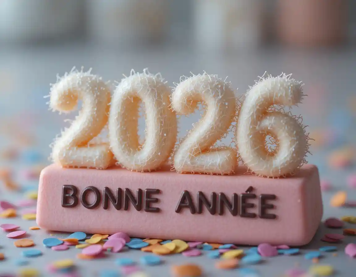 Sugary 2026 dessert with bonne annee on marzipan