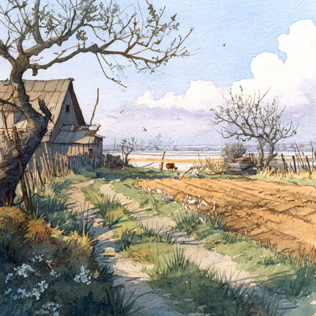 Quiet wanderer at the edge of a Polish spring village