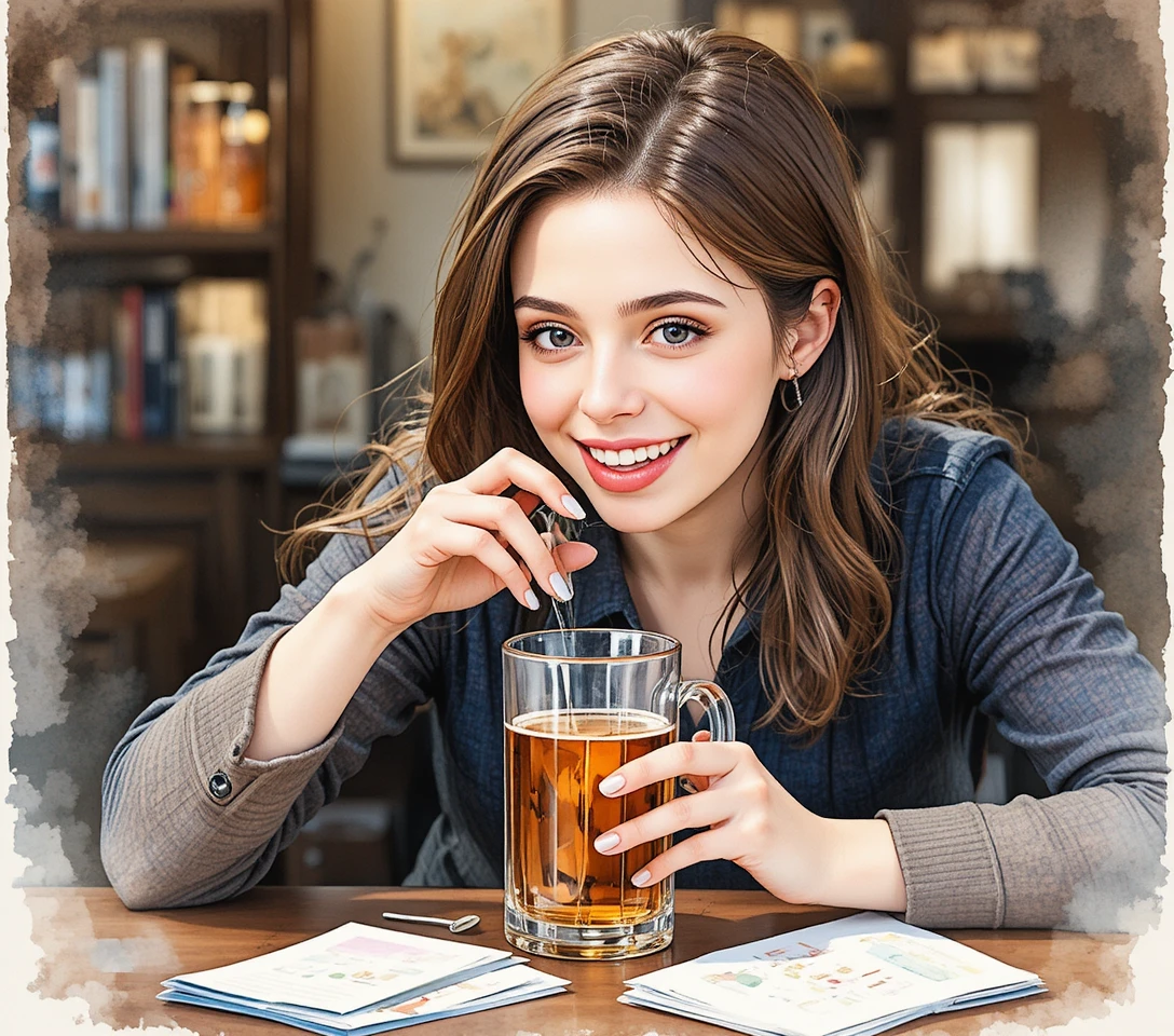 Mulher terminando sua bebida à mesa em tenso silêncio