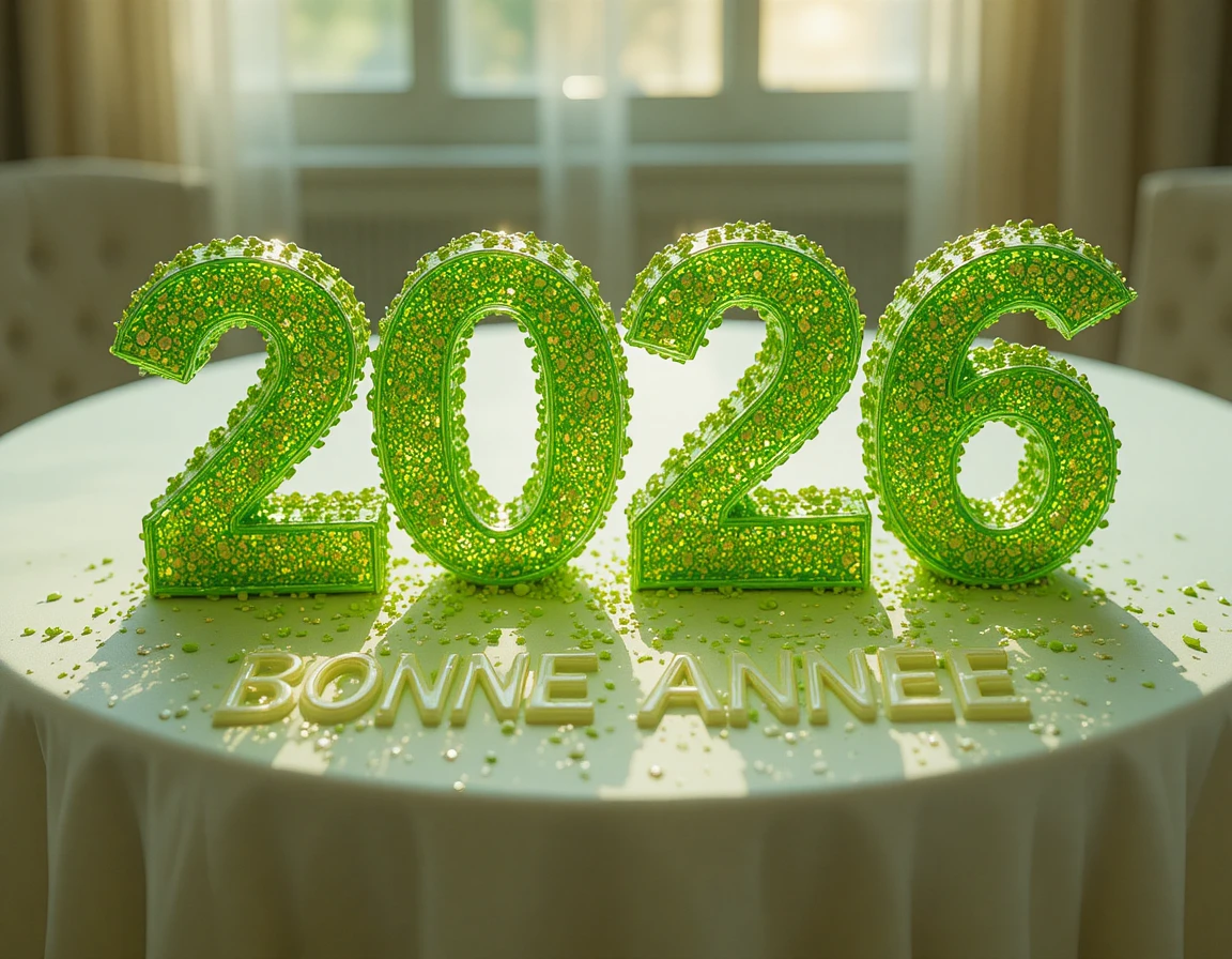 ピスタチオグリーンのアーモンドベースに乗ったトランスルーセントシュガー2026デザート