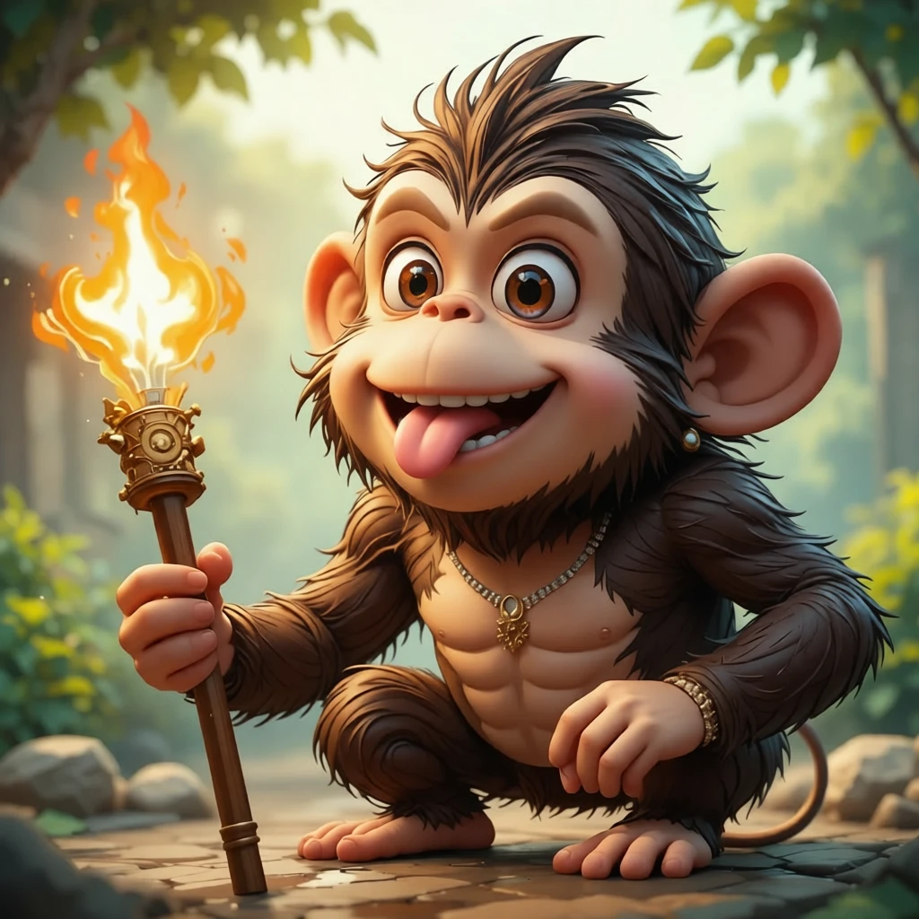 Ilustración de mono tierno estilo dibujo animado sobre fondo blanco