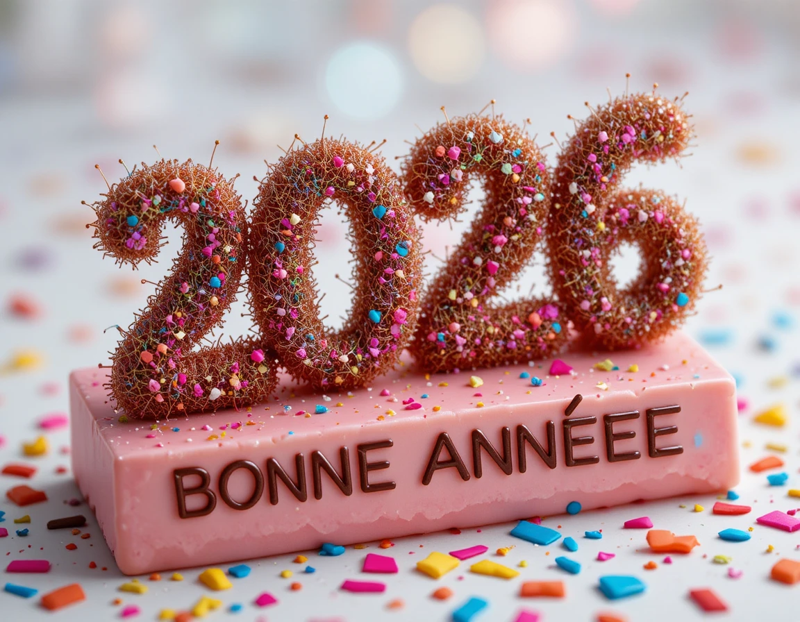 마지팬 bonne annee 베이스 위에 올린 2026 스펀 슈가 디저트