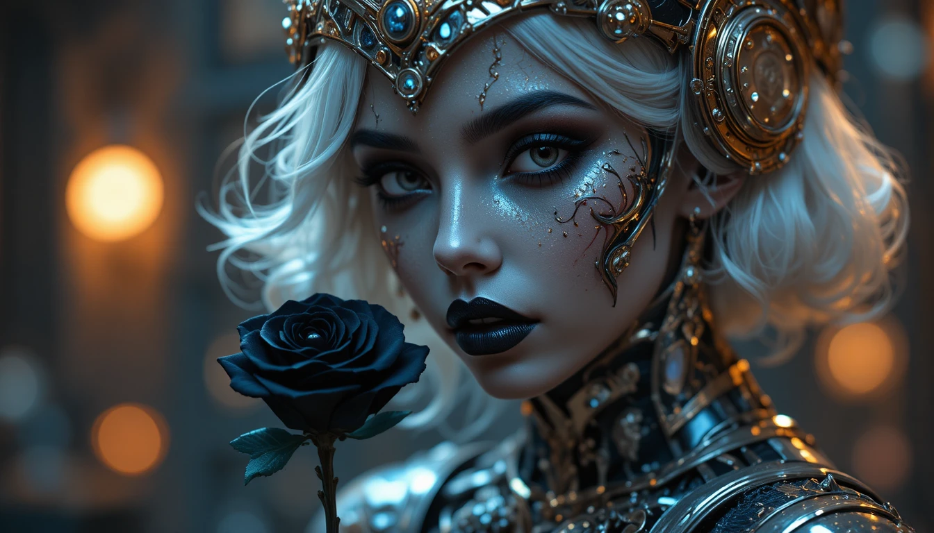 Gothic vampire woman holding a single black rose