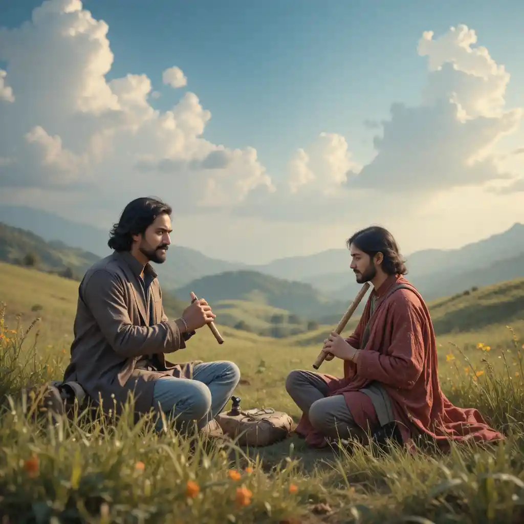 Sad villagers standing in a dry and barren farm field