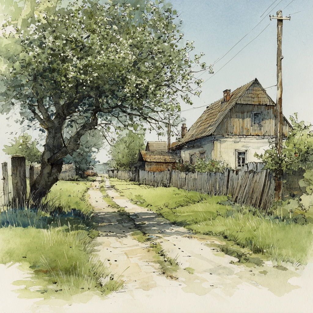 Quiet wanderer by fields in a peaceful Polish village