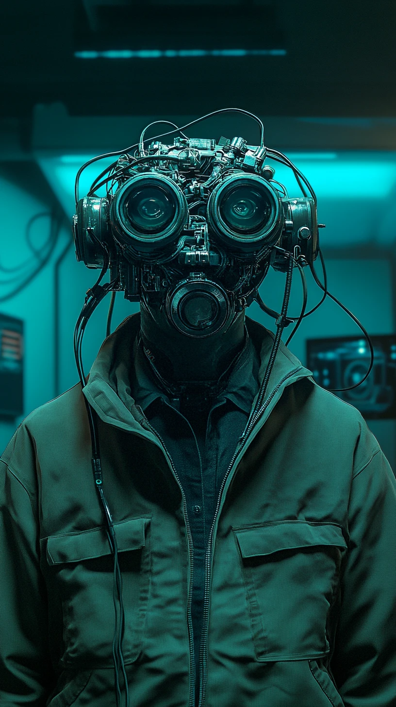 Man With Steampunk Goggles In Futuristic Spaceship Interior