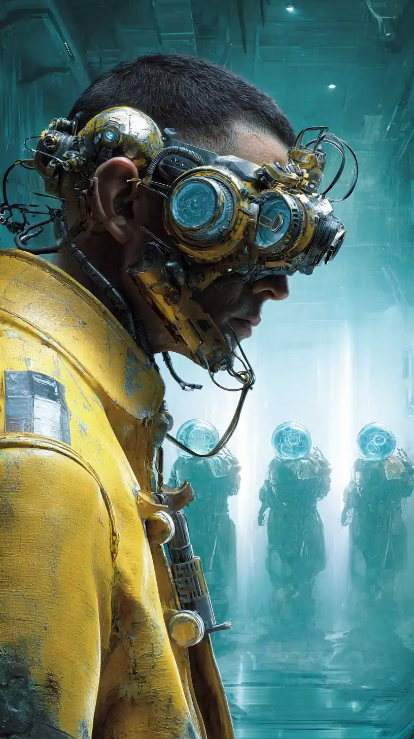 Sci fi man in steampunk goggles with skull respirator