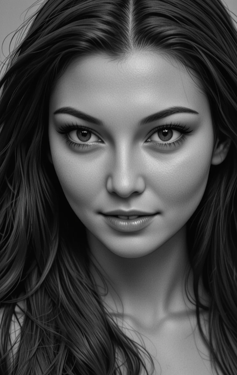 Retrato dramático en blanco y negro en primer plano de una mujer joven