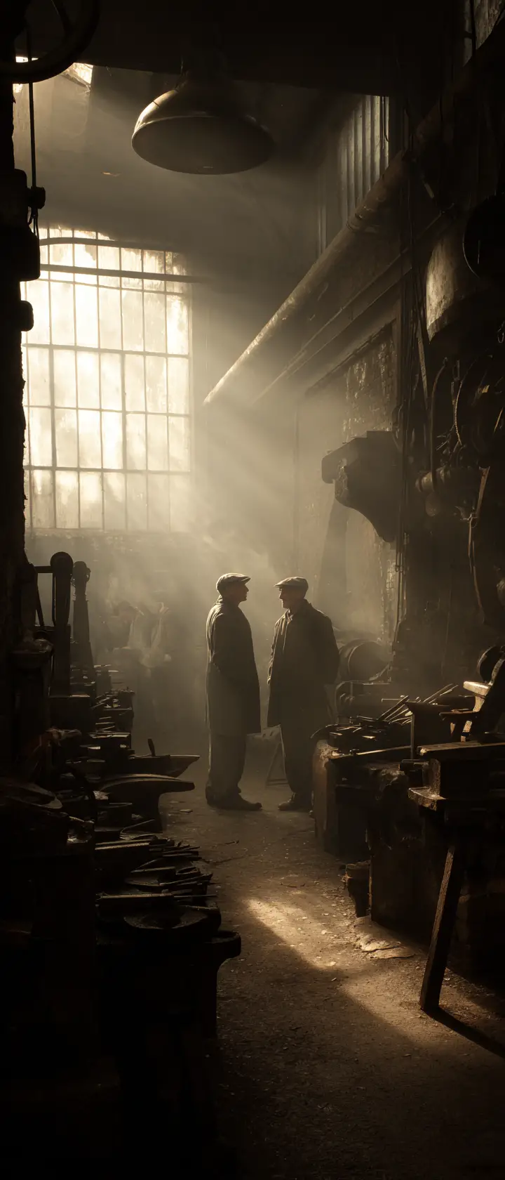 Warm nostalgic early twentieth century ironworks interior scene